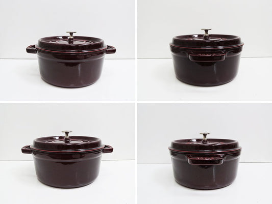 ストウブ STAUB ココット ロンド ラウンド 両手鍋 ホーロー鍋 グレナディンレッド 24cm 箱付き ●