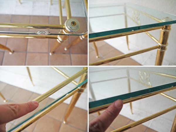 イタリアン クラシック ゴールドフレーム ガラス ネストテーブル 2点セット サイドテーブル エレガント  ◇