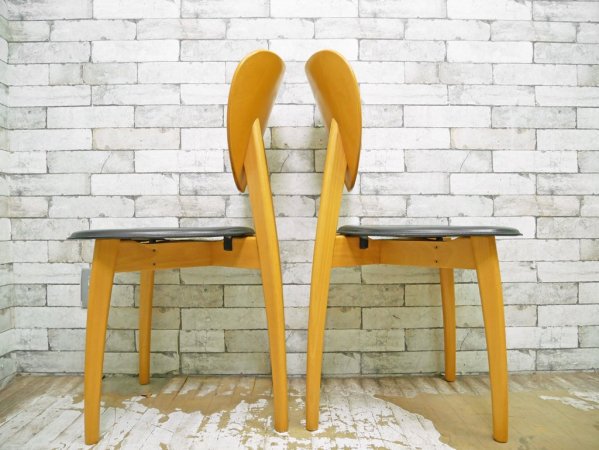 カリガリス Calligaris ダイニングチェア 2脚set ビーチ材 レザーシート イタリアモダン A ●