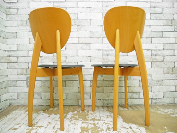 カリガリス Calligaris ダイニングチェア 2脚set ビーチ材 レザーシート イタリアモダン A ●