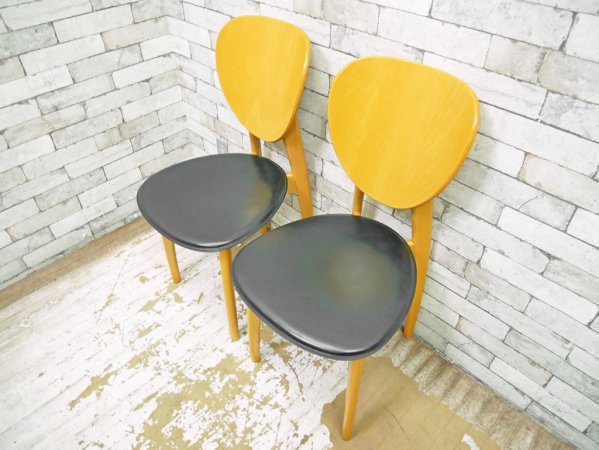 カリガリス Calligaris ダイニングチェア 2脚set ビーチ材 レザーシート イタリアモダン A ●