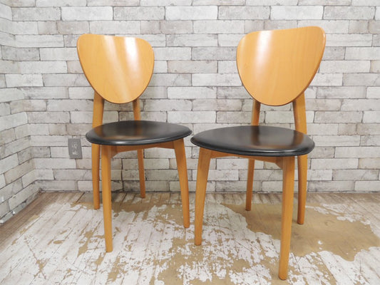 カリガリス Calligaris ダイニングチェア 2脚set ビーチ材 レザーシート イタリアモダン B ●