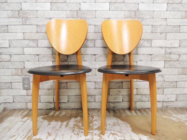 カリガリス Calligaris ダイニングチェア 2脚set ビーチ材 レザーシート イタリアモダン B ●