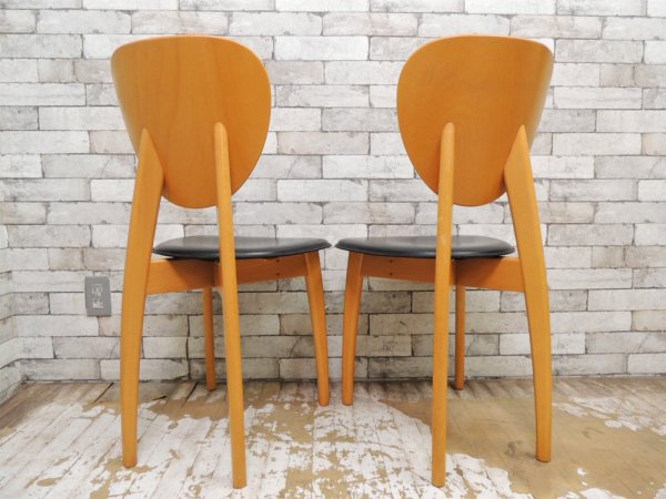 カリガリス Calligaris ダイニングチェア 2脚set ビーチ材 レザーシート イタリアモダン B ●