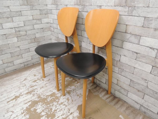 カリガリス Calligaris ダイニングチェア 2脚set ビーチ材 レザーシート イタリアモダン B ●