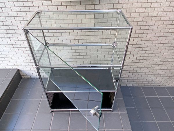 ユーエスエムハラー USM Haller モジュラーファニチャー Modular Furniture ハラーシステム ガラスキャビネット 3段 ガラスパネル パンチングパネル  ■