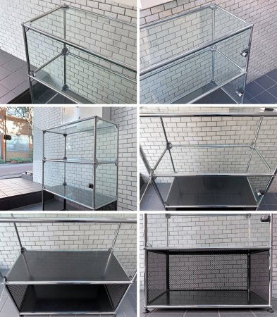 ユーエスエムハラー USM Haller モジュラーファニチャー Modular Furniture ハラーシステム ガラスキャビネット 3段 ガラスパネル パンチングパネル  ■