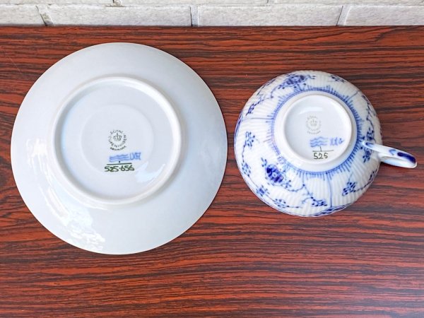 ロイヤルコペンハーゲン ROYAL COPENHAGEN ブルーフルーテッド ハーフレース カップ&ソーサー C&S E ■