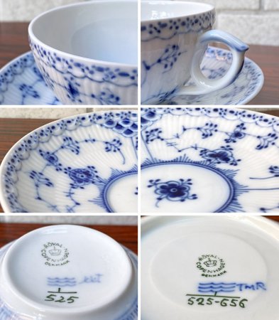 ロイヤルコペンハーゲン ROYAL COPENHAGEN ブルーフルーテッド ハーフレース カップ&ソーサー C&S  F ■