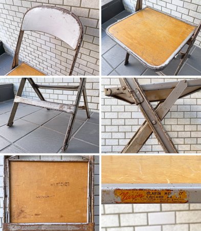 クラリン CLARIN フォールディングチェア Folding chair 板座 50'S ビンテージ 折り畳みチェア ウッドシート 米国 A ■