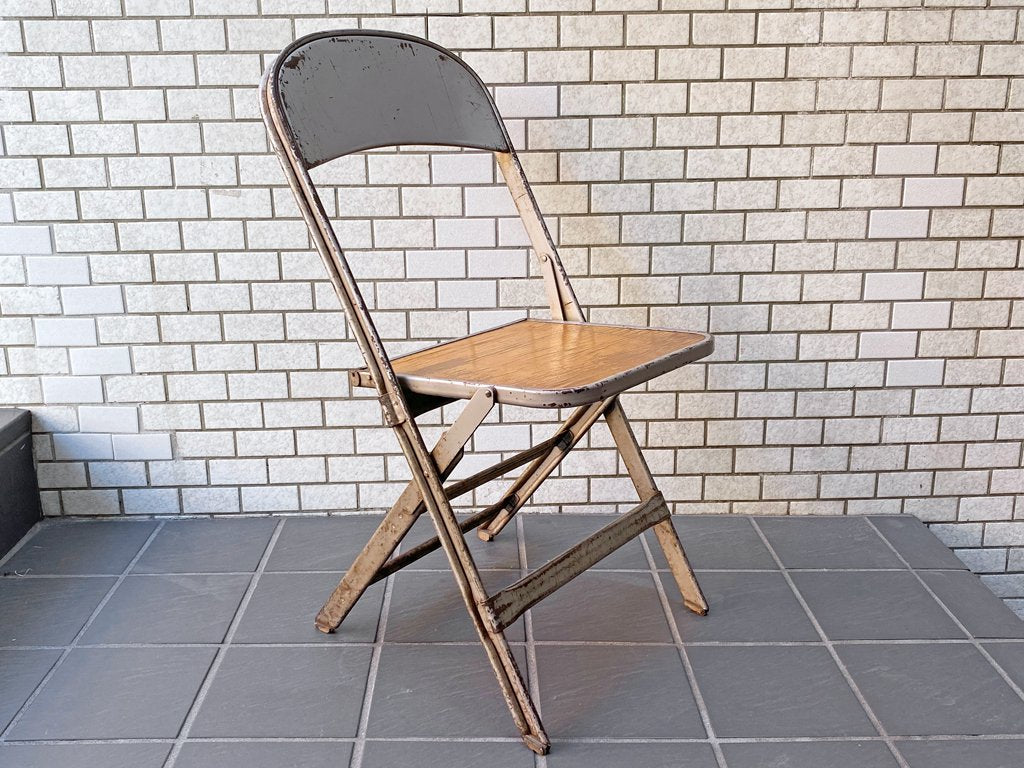 クラリン CLARIN フォールディングチェア Folding chair 板座 50'S ビンテージ 折り畳みチェア ウッドシート 米国 B ■