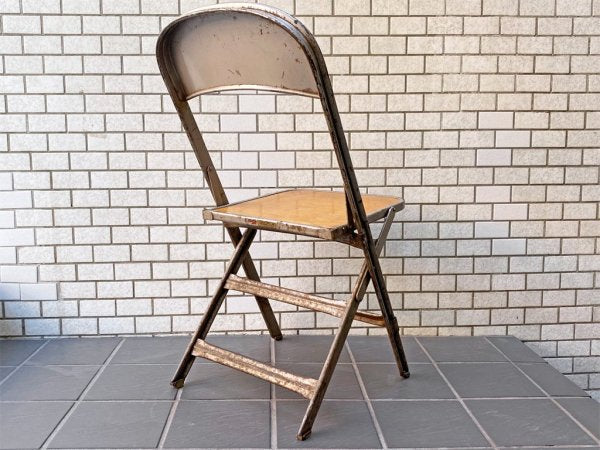 クラリン CLARIN フォールディングチェア Folding chair 板座 50'S ビンテージ 折り畳みチェア ウッドシート 米国 B ■