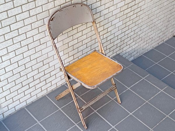 クラリン CLARIN フォールディングチェア Folding chair 板座 50'S ビンテージ 折り畳みチェア ウッドシート 米国 B ■