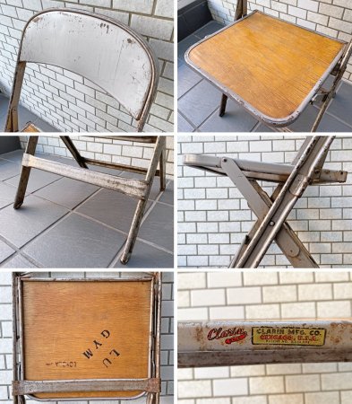 クラリン CLARIN フォールディングチェア Folding chair 板座 50'S ビンテージ 折り畳みチェア ウッドシート 米国 B ■