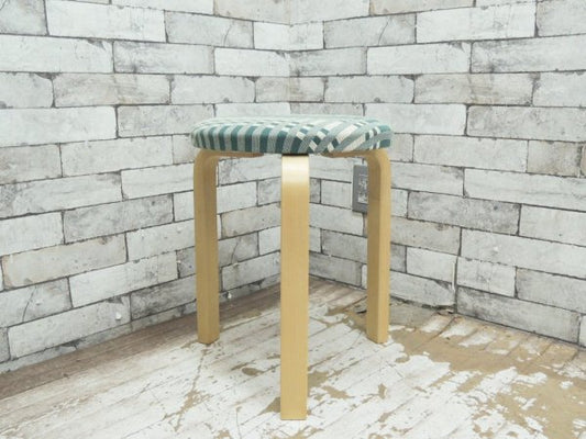 アルテック Artek Stool60 スツール チェック生地 グリーン アルヴァ・アアルト 北欧家具 証明書付 ●