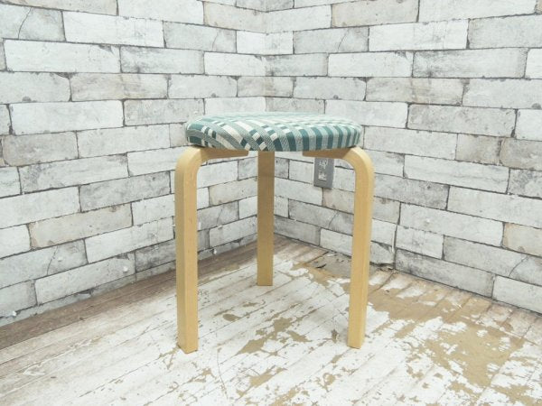 アルテック Artek Stool60 スツール チェック生地 グリーン アルヴァ・アアルト 北欧家具 証明書付 ●