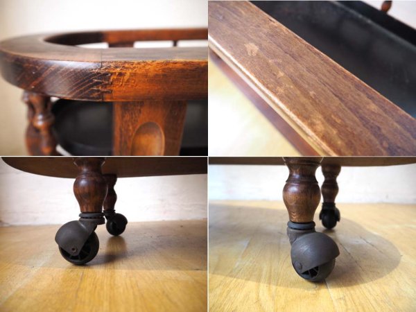 ビンテージ 木製 クラシック プランター ワゴン スチールトレー＆キャスター レトロ家具 アンティーク ★