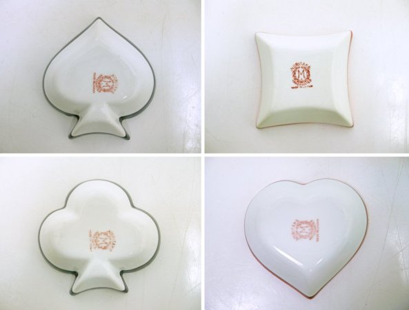 オールドノリタケ NORITAKE トランプ柄 小皿 4枚セット 豆皿 Mマーク 1930s ジャパンビンテージ ●