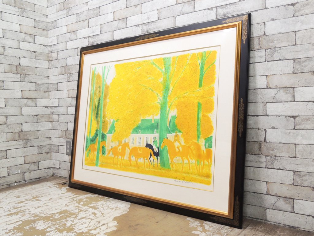 アンドレ・ブラジリエ Andre Brasilier " 黄金の秋 " リトグラフ 額装品 91/130 サイン入り ●