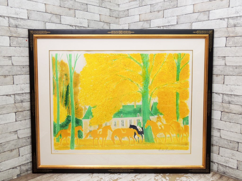 アンドレ・ブラジリエ Andre Brasilier " 黄金の秋 " リトグラフ 額装品 91/130 サイン入り ●