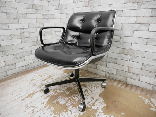ノル Knoll ポロックチェア Pollock Chair アーム & レザーシート キャスターベース 本革 ブラック デスクチェア ミッドセンチュリー ●