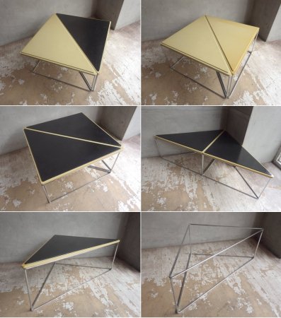 ビンテージ デルタテーブル ウッドトップ × スチールフレーム トライアングル サイドテーブル シェルフ 三角 ♪