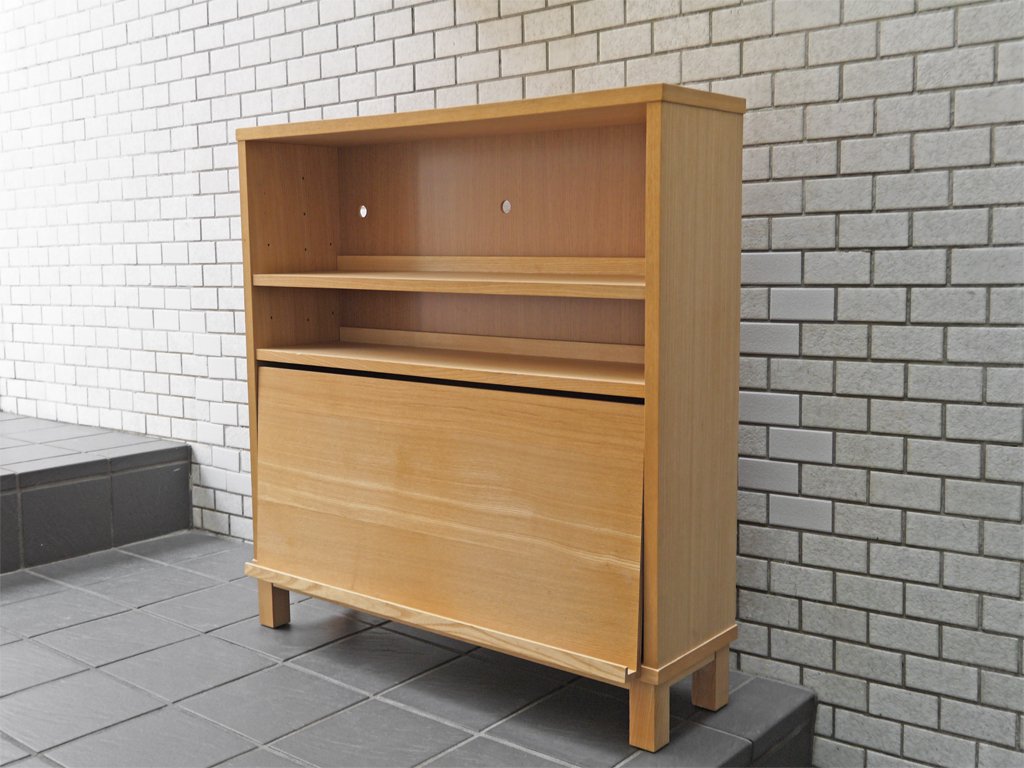 無印良品 MUJI 木製シェルフ タモ材 ロータイプ  マガジンラック付き 奥行21cm  ■