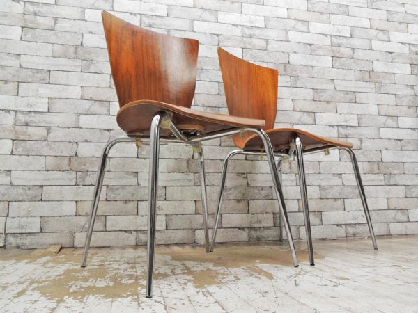 モダンスタイル Modern Style ダイニングチェア 2脚セット プライウッド ゼブラウッド スチール脚 スタッキング A ●