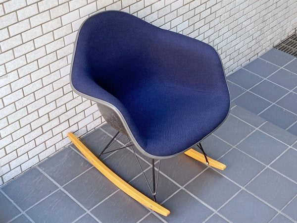 ハーマンミラー Herman Miller アームシェルチェア ビンテージ 2nd + ロッカーベース ブラックシェル ネイビーファブリック 張替済み  イームズ ミッドセンチュリー ■