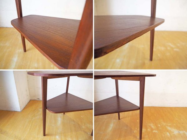 北欧ビンテージ チーク材 サイドテーブル トライアングルデザイン 3本脚 北欧家具 Teak side table ★