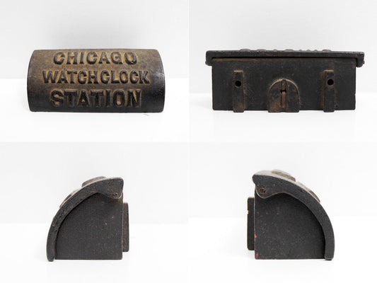 USアンティーク CHICAGO WATCHCLOCK STATION 鋳鉄 キーステーション ボックス & キーチェーン ●