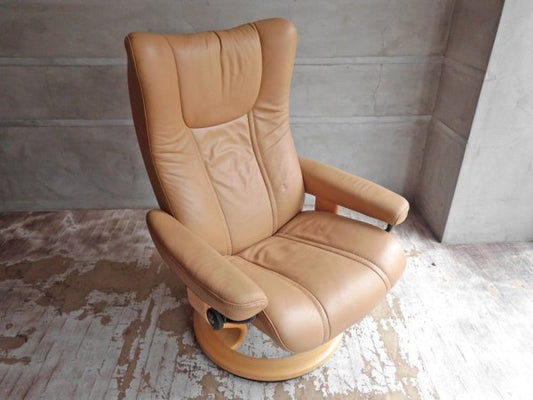 エコーネス EKORNES ストレスレス チェア Stressless ウイング Wing オットマン付き ベージュ レザー ♪