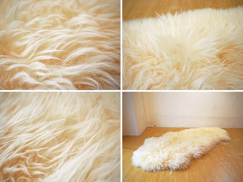 天然ムートン ラグ 長毛 シープスキン SHEEPSKIN 羊毛 2匹合せ made in New Zealand アイボリー ニュージーランド ★