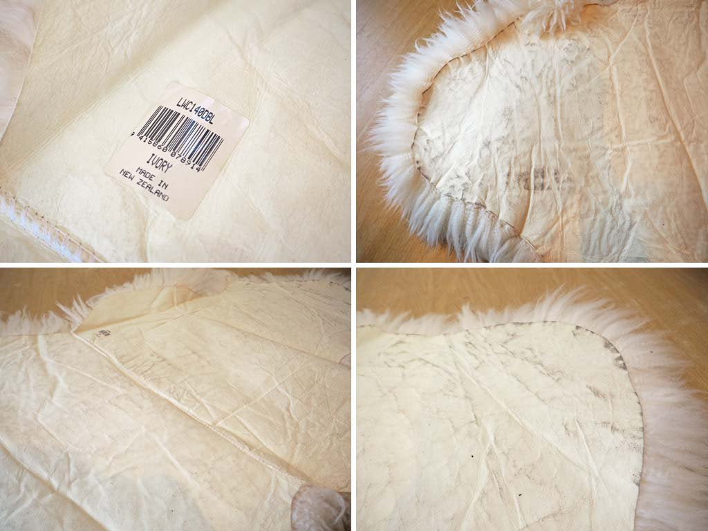 天然ムートン ラグ 長毛 シープスキン SHEEPSKIN 羊毛 2匹合せ made in New Zealand アイボリー ニュージーランド ★