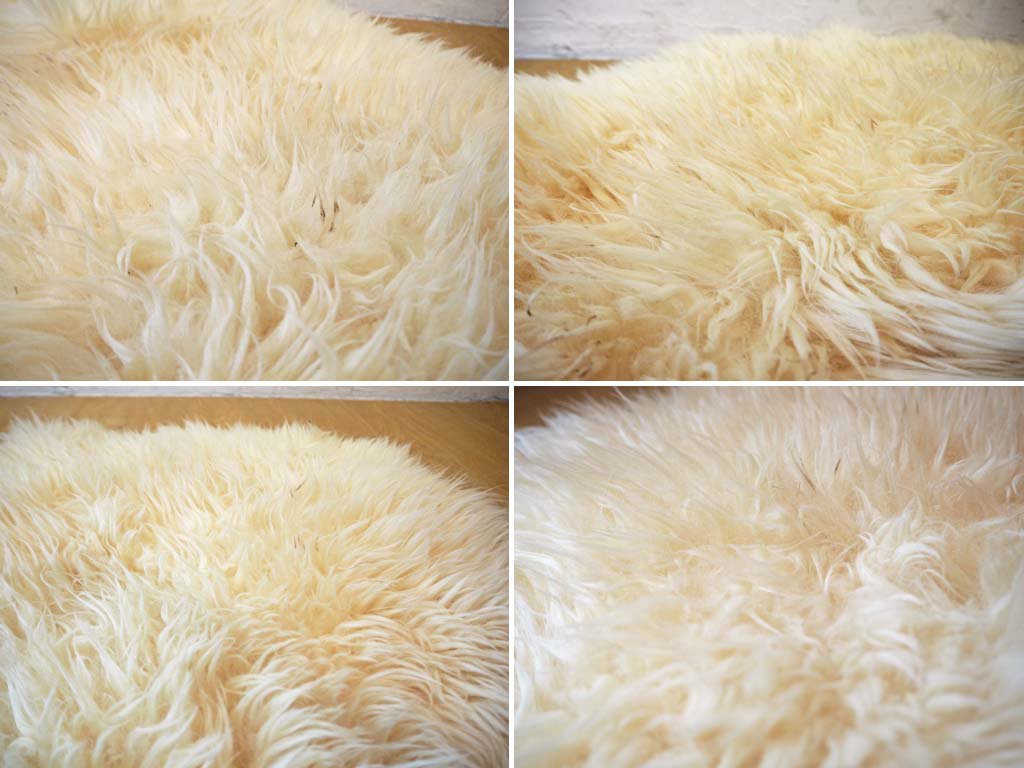 天然ムートン ラグ 長毛 シープスキン SHEEPSKIN 羊毛 2匹合せ made in New Zealand アイボリー ニュージーランド ★