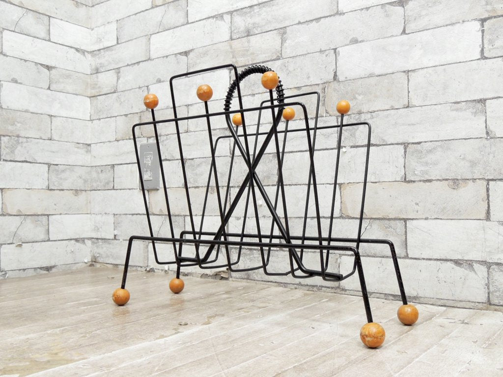 ミッドセンチュリーデザイン Mid-Century design アイアン × ウッド マガジンラック ●