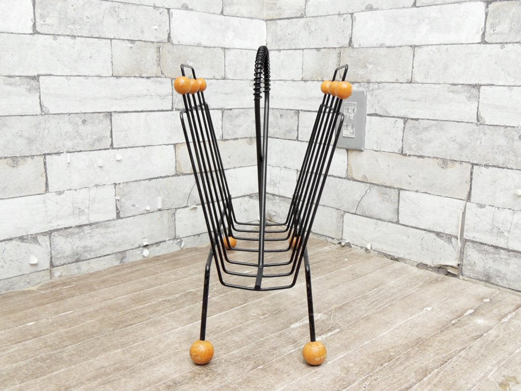 ミッドセンチュリーデザイン Mid-Century design アイアン × ウッド マガジンラック ●