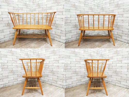 アーコール Ercol ビンテージ ベンチ リメイク エルム材 英国家具 ●