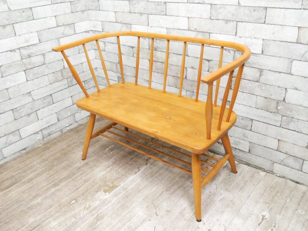 アーコール Ercol ビンテージ ベンチ リメイク エルム材 英国家具 ●