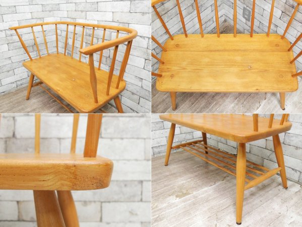 アーコール Ercol ビンテージ ベンチ リメイク エルム材 英国家具 ●