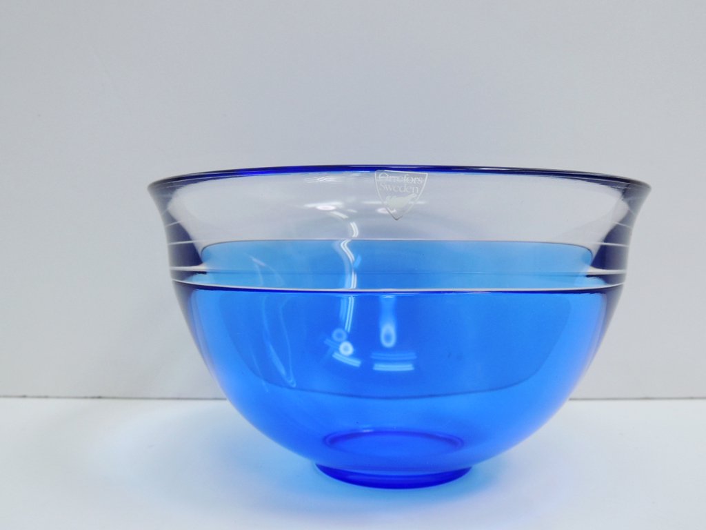 オレフォス ORREFORS 2トーン ガラスボウル glass bowl ブルー ビンテージ スウェーデン ●