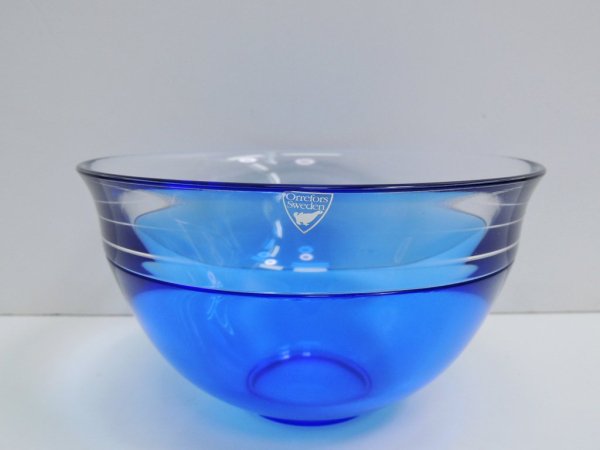 オレフォス ORREFORS 2トーン ガラスボウル glass bowl ブルー ビンテージ スウェーデン ●