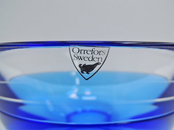 オレフォス ORREFORS 2トーン ガラスボウル glass bowl ブルー ビンテージ スウェーデン ●