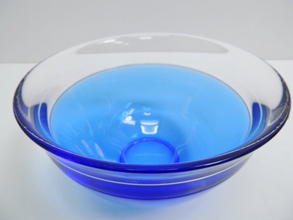 オレフォス ORREFORS 2トーン ガラスボウル glass bowl ブルー ビンテージ スウェーデン ●