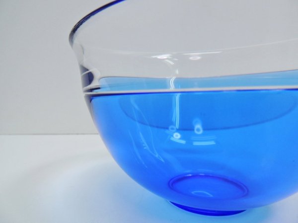 オレフォス ORREFORS 2トーン ガラスボウル glass bowl ブルー ビンテージ スウェーデン ●