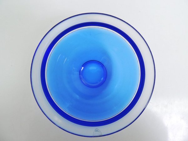 オレフォス ORREFORS 2トーン ガラスボウル glass bowl ブルー ビンテージ スウェーデン ●