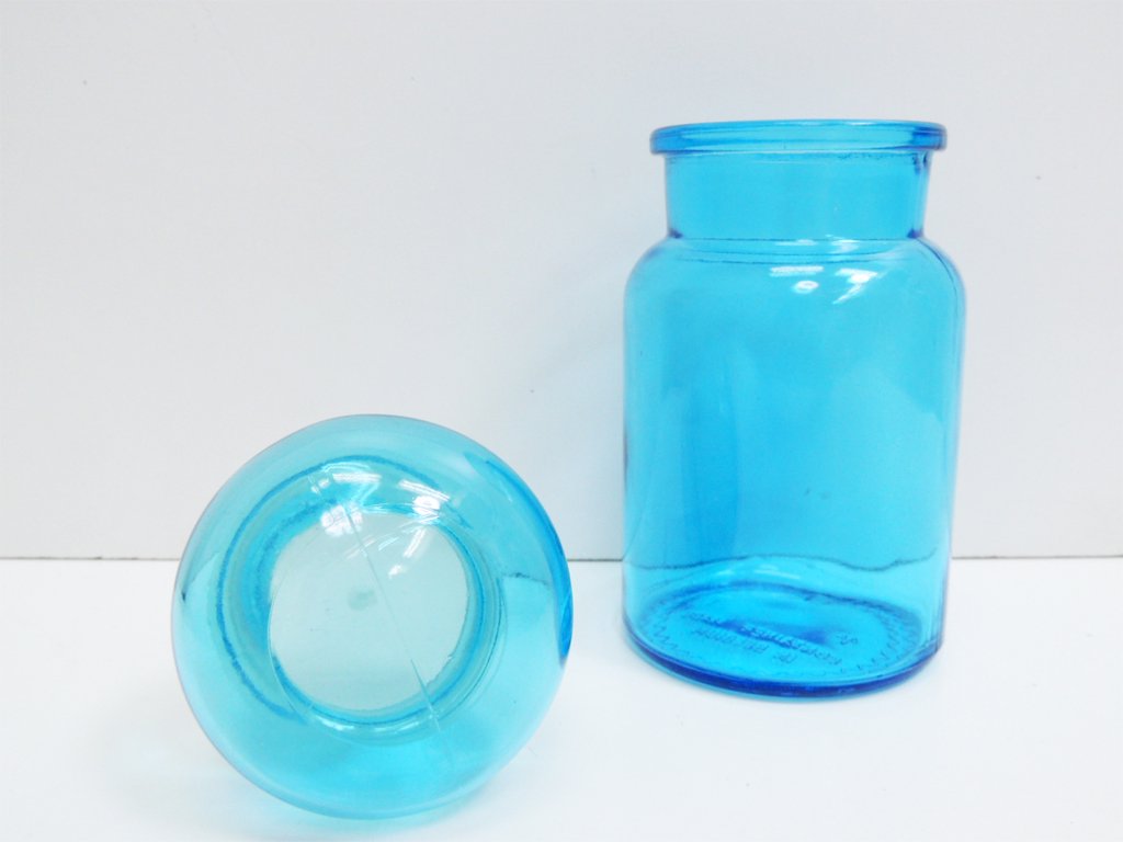 ベルギー BELGIUM ガラス容器 glass container キャニスター 保存容器 ブルー ビンテージ ●