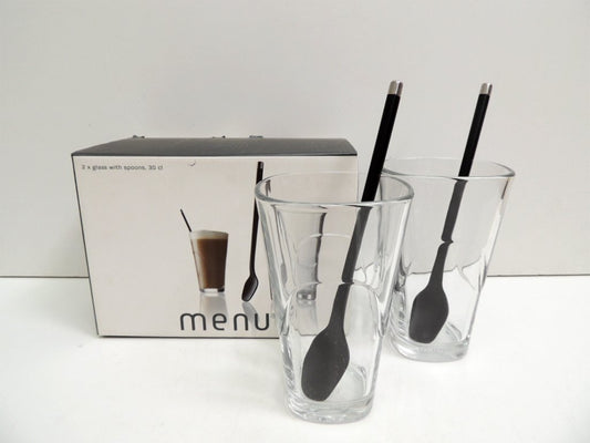 メニュー menu グラス & スプーン セット glass with spoons 300ml 箱付き 未使用品 ●