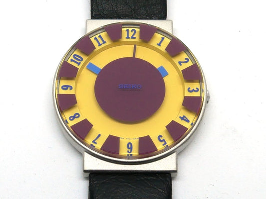 セイコー SEIKO ソットサス コレクション 7N01-6H30 イエロー 1994年発売 オリジナルモデル 箱付 Sottsass 腕時計 2層ガラス 3針モデル ポストモダン メンフィス ●