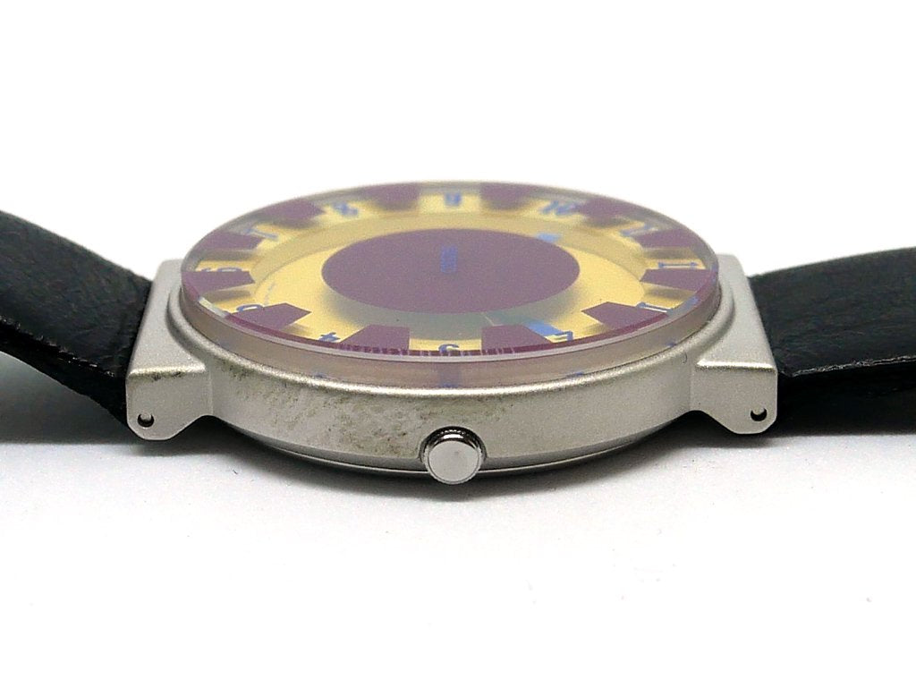セイコー SEIKO ソットサス コレクション 7N01-6H30 イエロー 1994年発売 オリジナルモデル 箱付 Sottsass 腕時計 2層ガラス 3針モデル ポストモダン メンフィス ●